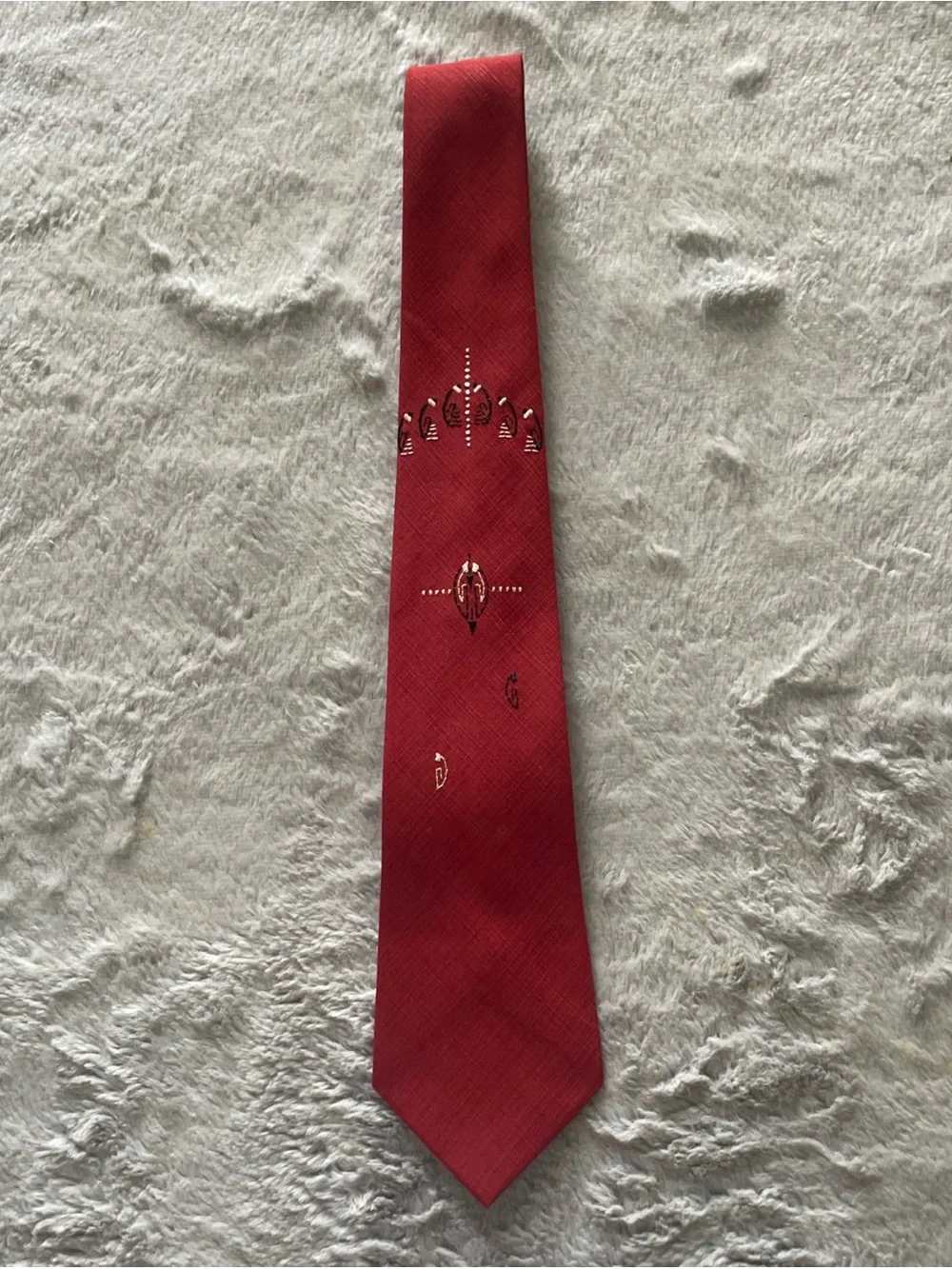 Vintage Red Silk Tie with Subtle Geometric Motif